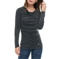 thumbnail image 1 of INSPIRE CHIC Women's Cowl Neck Long Sleeve Top Button Decor Ruched Front Regular Fit Pullover Top 3XL Dark Gray, 1 of 8