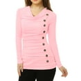 thumbnail image 1 of INSPIRE CHIC Women's Cowl Neck Long Sleeve Top Button Decor Ruched Front Regular Fit Pullover Top L Light Pink, 1 of 6