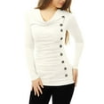 thumbnail image 1 of INSPIRE CHIC Women's Cowl Neck Long Sleeve Top Button Decor Ruched Front Regular Fit Pullover Top S White, 1 of 6