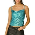 thumbnail image 1 of Allegra K Women's Cowl Neck Sparkly Metallic Spaghetti Strap Camisole Top, 1 of 7