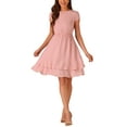 thumbnail image 1 of INSPIRE CHIC Women's Crew Neck Cap Sleeve A-Line Layered Ruffled Mid-Length Dress, 1 of 4