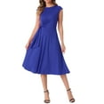 thumbnail image 1 of Allegra K Women's Crewneck Cap Sleeve Zipper Work Office Elegant A-Line Midi Dresses XS Royal Blue, 1 of 6