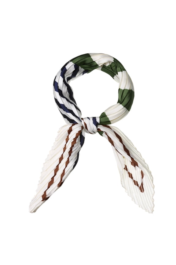 Women's Crinkle Pleated Stripe Rhombus Neck Scarf Crumple Neckerchief Green