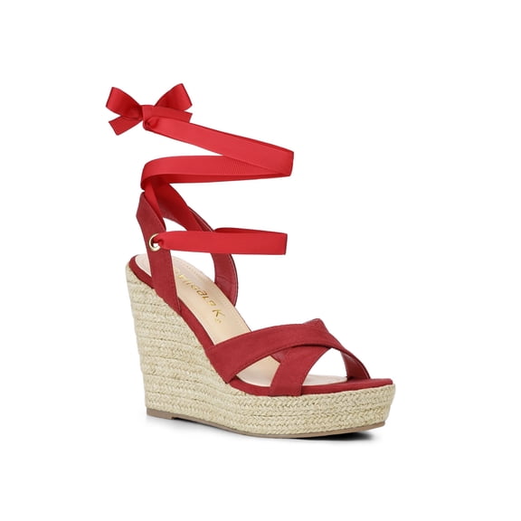 BLISSFUL STEP Women's Crisscross Espadrille Platform Lace Up Wedge Sandals