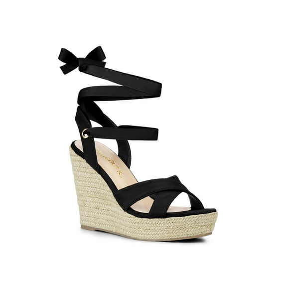 BLISSFUL STEP Women's Crisscross Espadrille Platform Lace Up Wedge Sandals