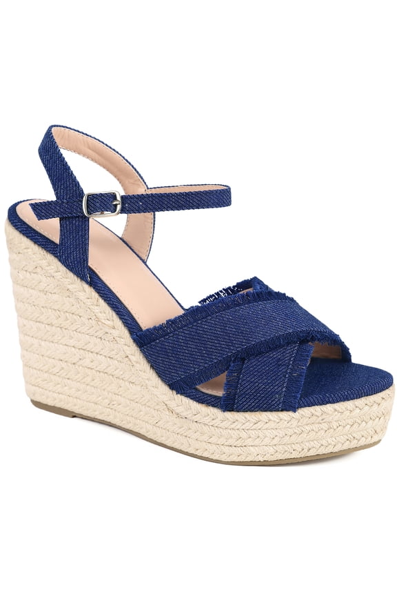 Women's Crisscross Fringe Strap Platform Espadrilles Wedge Heel Sandals Blue 6
