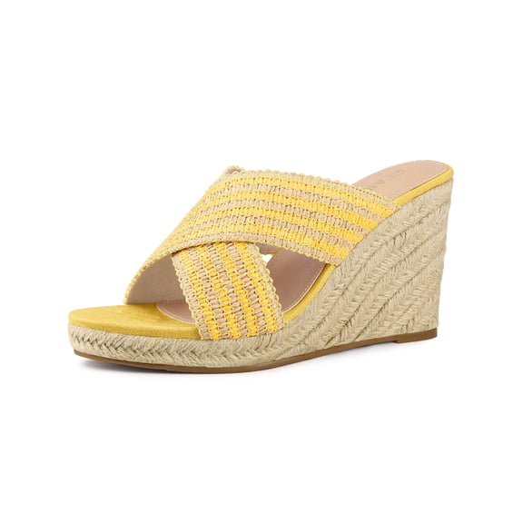 BLISSFUL STEP Women's Crisscross Strap Platform Slide Wedges Sandals