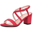 thumbnail image 1 of BLISSFUL STEP Women's Crisscross Straps Block Heeled Sandals Bright Red 8, 1 of 7