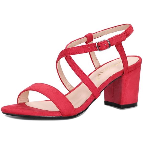BLISSFUL STEP Women's Crisscross Straps Block Heeled Sandals Bright Red 8