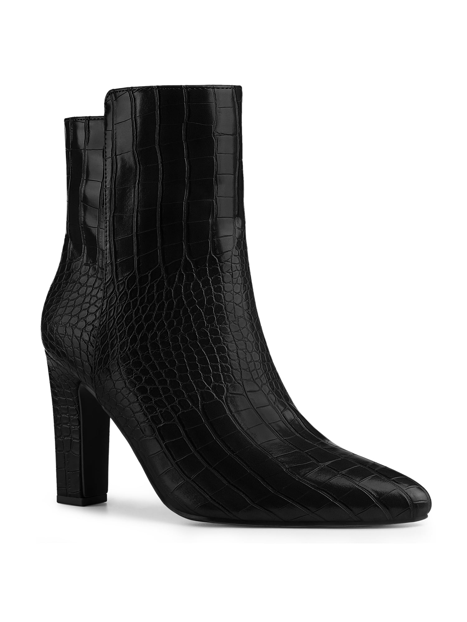 Black chunky croc shop embossed ankle boots