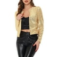 thumbnail image 1 of INSPIRE CHIC Women's Crop Open Front Blazer Puff Long Sleeve Sparkly Sequin Jackets XS Gold, 1 of 6