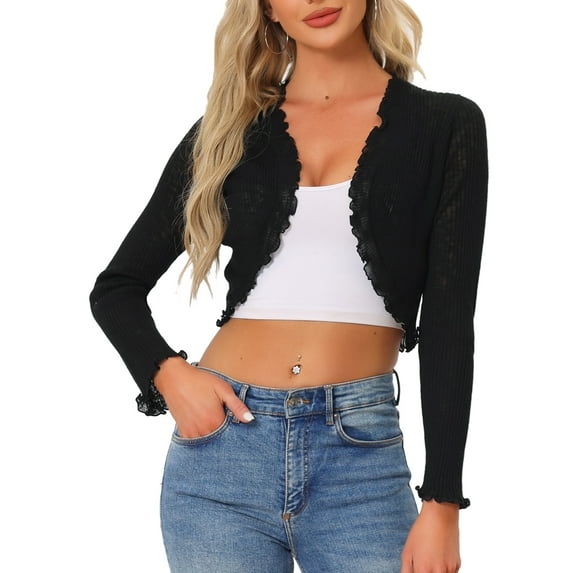 INSPIRE CHIC Women's Crop Shrug Long Sleeve Knit Elegant Open Front Casual Bolero Cardigan