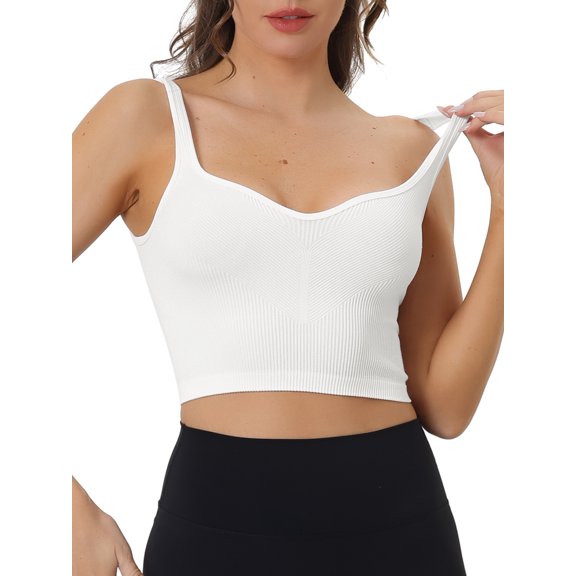 INSPIRE CHIC Women's Crop Tank Tops, Slim-Fit Ribbed Workout Sleeveless, Plunge Sports Basic Camisole White M