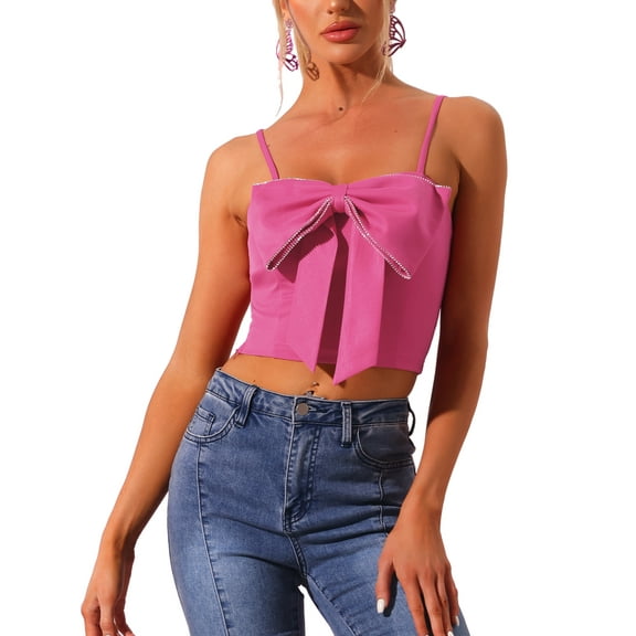 INSPIRE CHIC Women's Cropped Top Bowknot Front Spaghetti Strap Cami