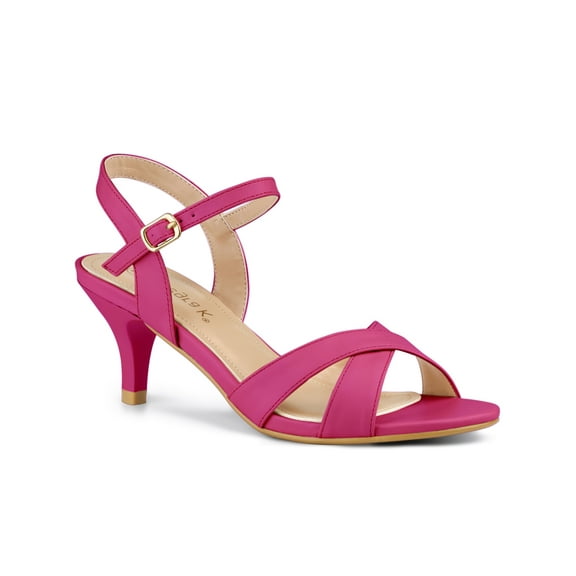 BLISSFUL STEP Women's Shoes Kitten Heel Open Toe Cross Straps Adjustable Ankle Strap Sandals Hot Pink 8.5