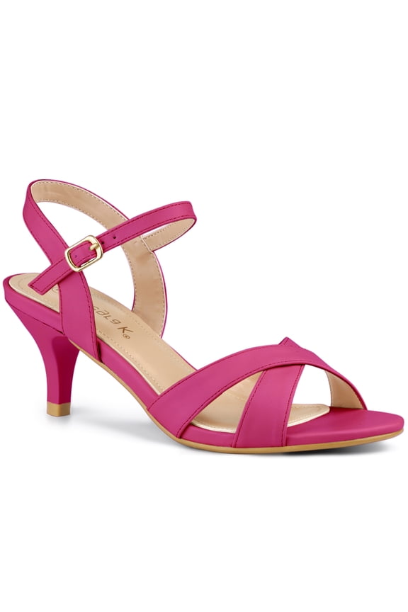 Women's Shoes Kitten Heel Open Toe Cross Straps Adjustable Ankle Strap Sandals Hot Pink 8