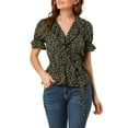 thumbnail image 1 of INSPIRE CHIC Women's Crossover V Neck Short Sleeves Ruffle Wrap Blouse M Yellow, 1 of 8