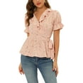 thumbnail image 1 of INSPIRE CHIC Women's Crossover V Neck Short Sleeves Ruffle Wrap Blouse, 1 of 7