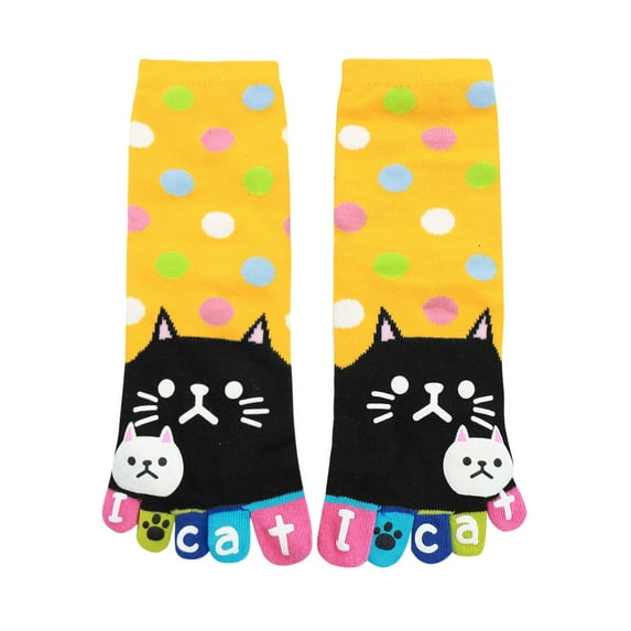 INSPIRE CHIC Women's Cute Colorful Kitten Stretchy Dots Ankle Toe Socks Yellow women shoe 4-6/youths shoe 3.5-5