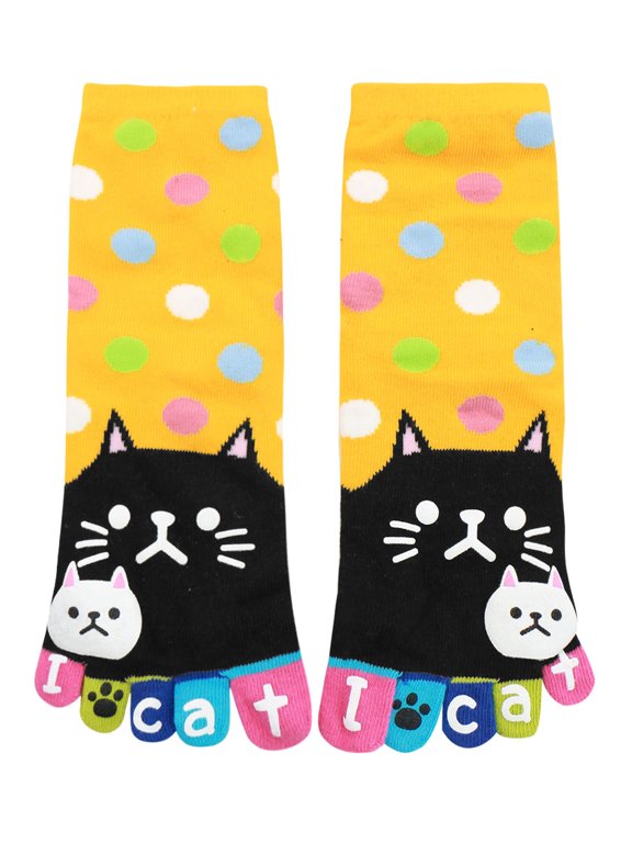 Women's Cute Colorful Kitten Stretchy Dots Ankle Toe Socks Yellow women shoe 4-6/youths shoe 3.5-5