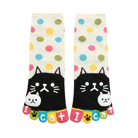 INSPIRE CHIC Women's Cute Colorful Kitten Stretchy Dots Ankle Toe Socks White women shoe 4-6/youths shoe 3.5-5
