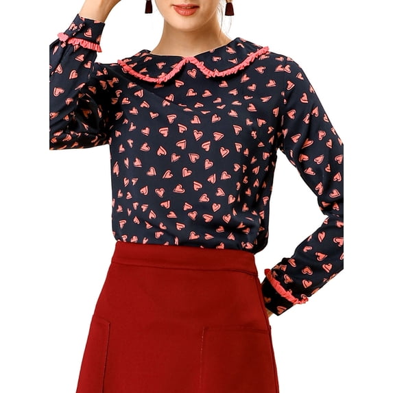 Allegra K Women's Cute Ruffle Peter Pan Collar Long Sleeve Sweet Blouse Tops