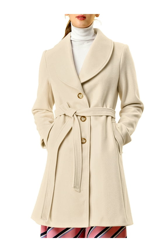 Women's Cute Turn Down Collar Single Breasted Long Belted Trenchcoat