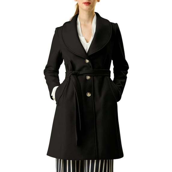 INSPIRE CHIC Women's Cute Turn Down Collar Single Breasted Long Belted Trenchcoat