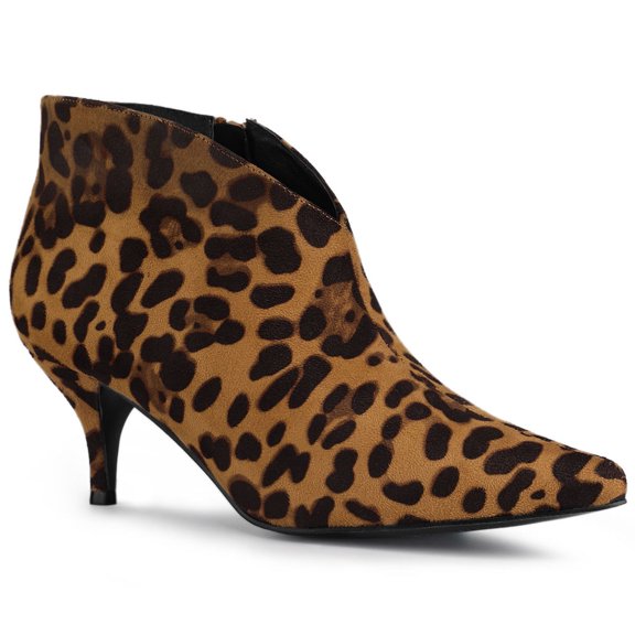 BLISSFUL STEP Women's Cutout Stiletto Heels Ankle Booties Leopard 9.5