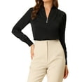 thumbnail image 1 of Allegra K Women's Decor Button Pleated Solid Office Long Sleeve V Neck Shirt, 1 of 5