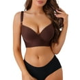 thumbnail image 1 of INSPIRE CHIC Women's Deep V-Neck Adjustable Straps Underwire Bra Push-Up Plus Size Underwear 42B Brown, 1 of 5