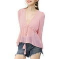 thumbnail image 1 of INSPIRE CHIC Women's Deep V Neck Drawstring Swiss Long Sleeves Blouse Tops L Pink, 1 of 8
