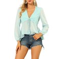 thumbnail image 1 of Allegra K Women's Deep V Neck Drawstring Swiss Long Sleeves Blouse Tops, 1 of 7