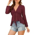 thumbnail image 1 of Allegra K Women's Deep V Neck Drawstring Swiss Long Sleeves Blouse Tops, 1 of 7