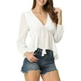 thumbnail image 1 of Allegra K Women's Deep V Neck Drawstring Swiss Long Sleeves Blouse Tops, 1 of 7