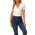 thumbnail image 1 of INSPIRE CHIC Women's Deep V Neck Short Sleeve Cross Wrap Ribbed Crop Tops, 1 of 5