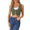 thumbnail image 1 of INSPIRE CHIC Women's Denim Button up Scoop Neck Sleeveless Coppped Vest Jacket M Army Green, 1 of 6