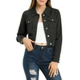 thumbnail image 1 of INSPIRE CHIC Women's Denim Cropped Jackets Chest Pocket Plaid Trim Button Down Jean Jacket S Black, 1 of 8