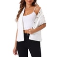 thumbnail image 1 of INSPIRE CHIC Women's Denim Jacket Short Sleeve Collared Button Up Jean Shirt Tops XL White, 1 of 6