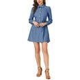 thumbnail image 1 of INSPIRE CHIC Women's Denim Peter Pan Collar Long Sleeves Button Front Shirt Dress Blue L, 1 of 6