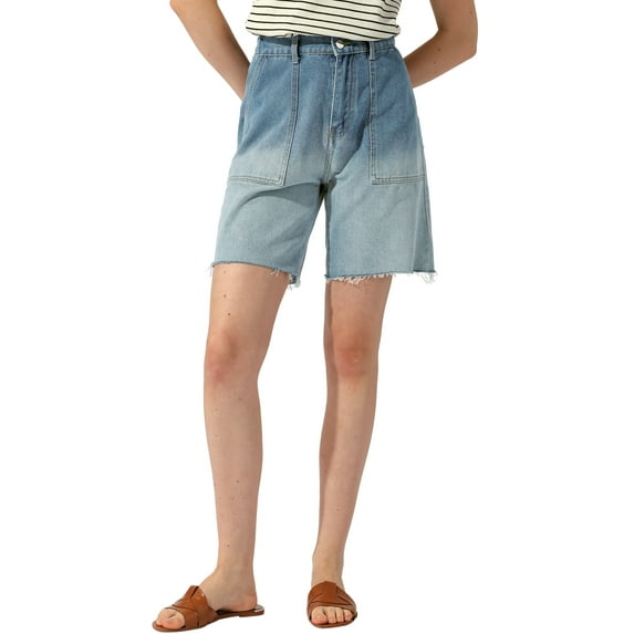 INSPIRE CHIC Denim Shorts for Women's Elastic Waist Straight Leg Casual Short Jeans Pants Blue S