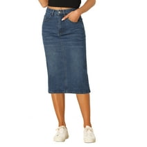 Allegra K Women's Denim Skirt High Waist Split Back Midi Skirts