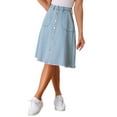 thumbnail image 1 of INSPIRE CHIC Women's Denim Skirt Raw Hem Button Down A-Line Midi Jeans Skirts L Light Blue, 1 of 6