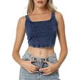 thumbnail image 1 of INSPIRE CHIC Women's Denim Tank Top Scoop Neck Stretchy Sleeveless Cropped Jean Vest XS Blue, 1 of 5