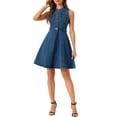 thumbnail image 1 of INSPIRE CHIC Women's Denim Sleeveless V Neck Belted Fit And Flare Shirt Dress, 1 of 5