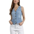 thumbnail image 1 of INSPIRE CHIC Women's Denim Vests Sleeveless Washed Distressed Casual Jean Jackets XL Light Blue, 1 of 6