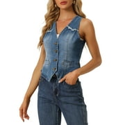 INSPIRE CHIC Women's Denim Vests Sleeveless Washed Distressed Casual Jean Jackets Sky Blue XS