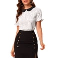 thumbnail image 1 of INSPIRE CHIC Women's Doll Collar Contrast Ruffled Sleeve Polka Dots Blouse White M, 1 of 6