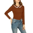 thumbnail image 1 of INSPIRE CHIC Women's Doll Collar Long Sleeve Casual Blouse Tops Brown S, 1 of 6
