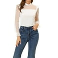 thumbnail image 1 of Allegra K Women's Dots Mesh Sheer Long Sleeve Stand Collar Ruffle Knit Blouse Top, 1 of 6